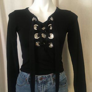 Rue 21 Black Lace Up Long Sleeve Shirt